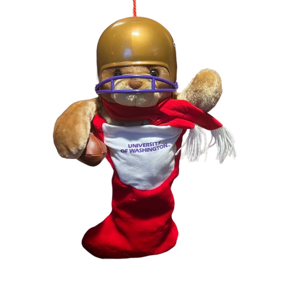 Rare NFL UW Huskies Vintage Plush Teddy Bear Helmet Football Christmas Stocking
